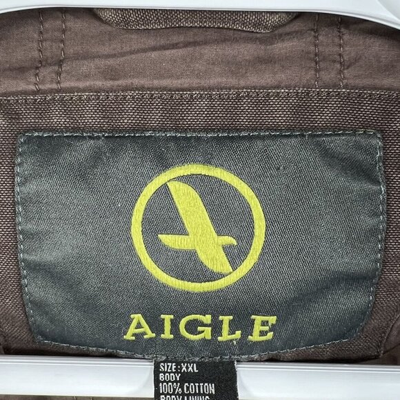Aigle Brown XXL Duck Canvas Chore Jacket Barn Workwear Ranch Hiking Trekking - Picture 13 of 16
